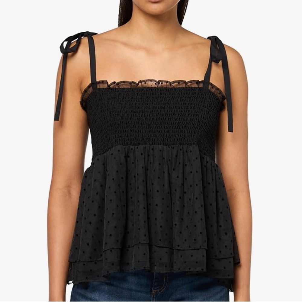 NWT Lucky Brand Smocked Bodice Tie Strap Cami
